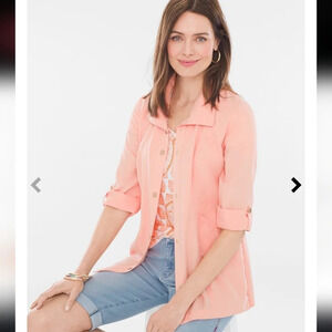 CHICOS Royal Peach Lightweight Utility Jacket Windbreaker Snap front SZ 8